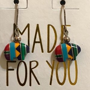 Small Navajo Multi Stone & Sterling Bear Earrings